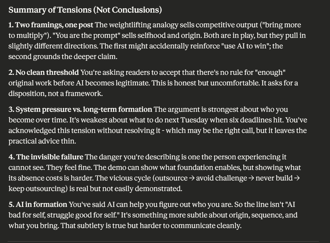 Example of critically evaluating and pushing back on AI suggestions